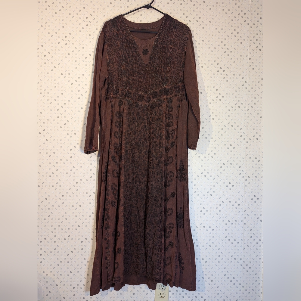 Embroidered M Long Sleeve Maxi Dress Festival Hippie Renaissance Prairie